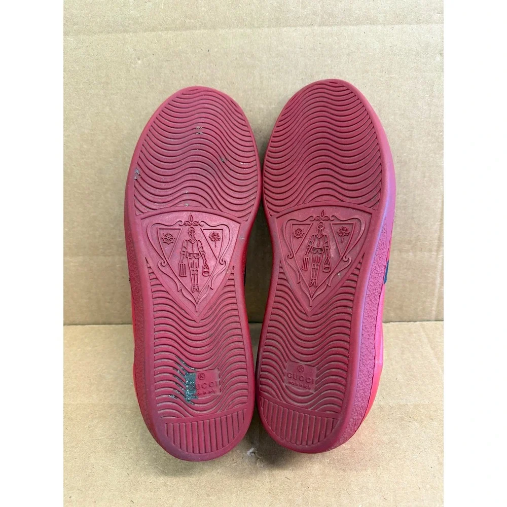 Gucci Ace Embroidered Bee Leather Low Top Sneakers Red Navy Mens Size 10 US